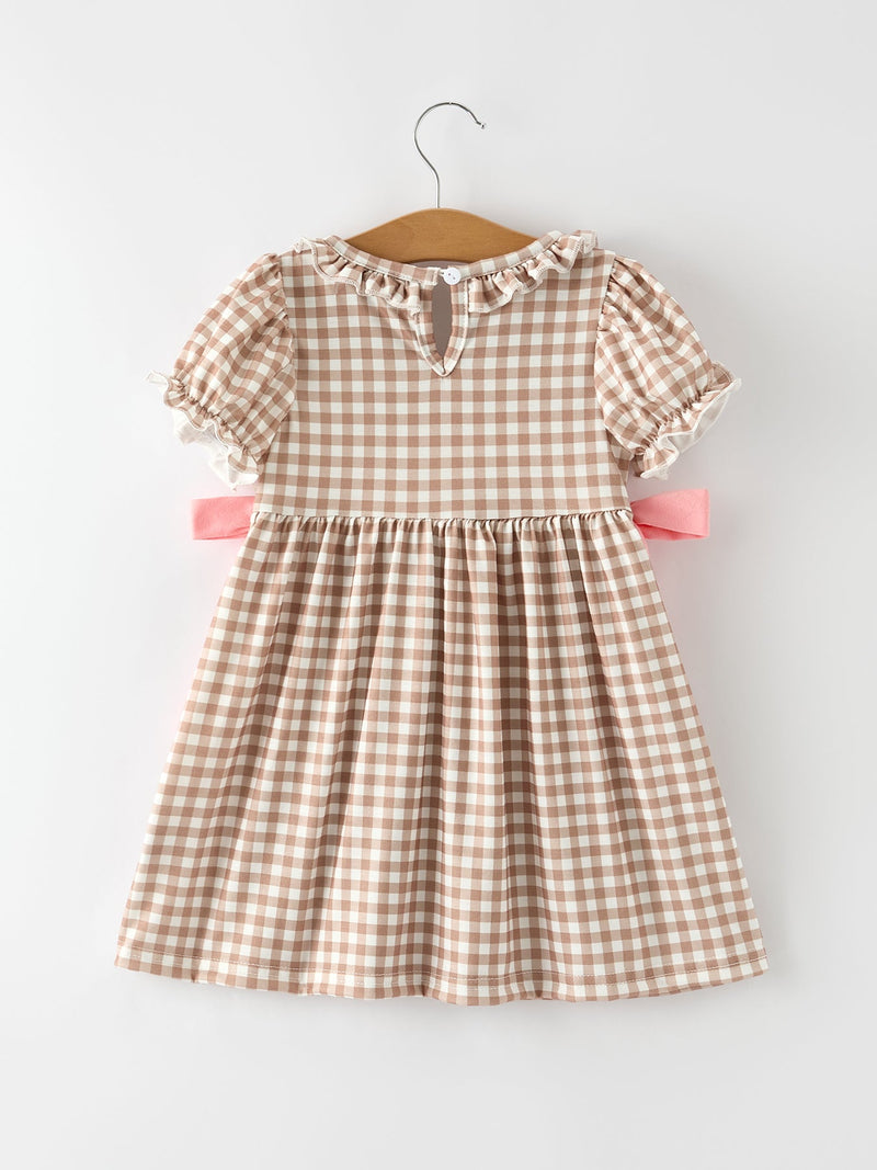 Christmas Vintage-Style Plaid Dress with Embroidered Gingerbread and Bows - 8