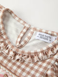 Christmas Vintage-Style Plaid Dress with Embroidered Gingerbread and Bows - 9