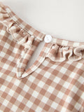 Christmas Vintage-Style Plaid Dress with Embroidered Gingerbread and Bows - 11