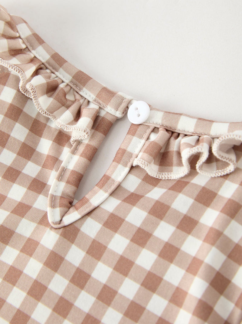 Christmas Vintage-Style Plaid Dress with Embroidered Gingerbread and Bows - 11