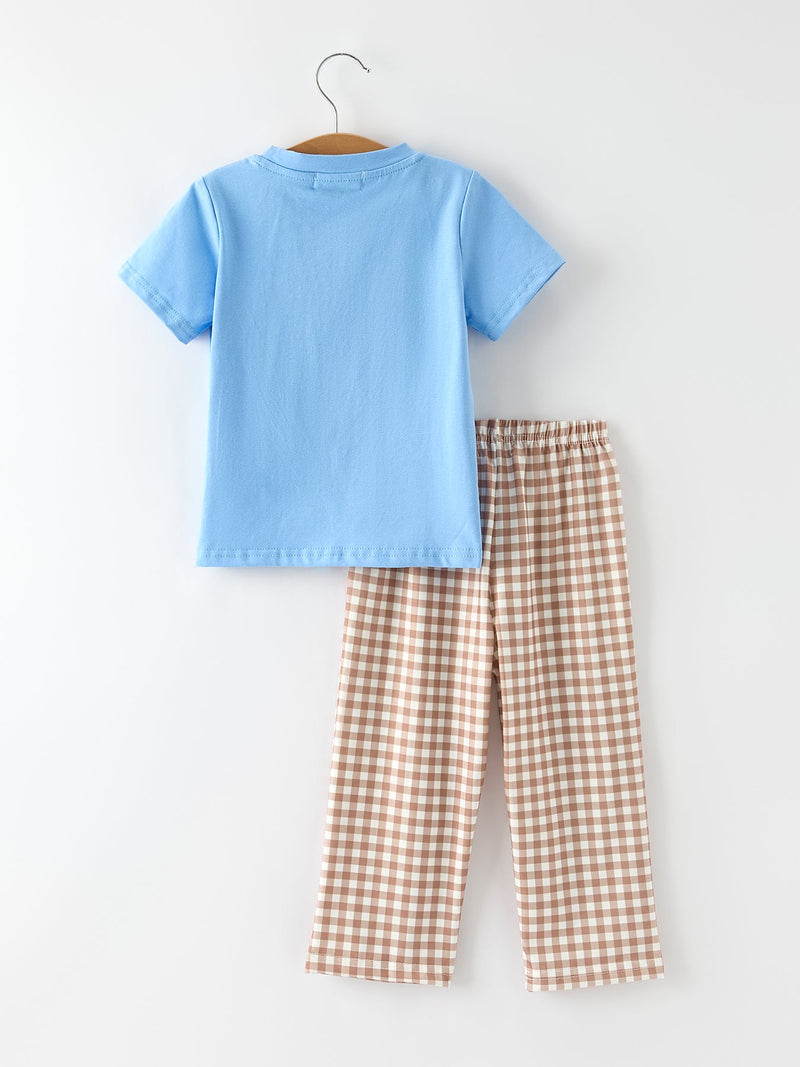 Christmas Vintage-Style Embroidered Gingerbread Plaid Boys Set - 2
