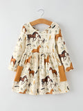 Western Horse Print Long Sleeve Dress - 7