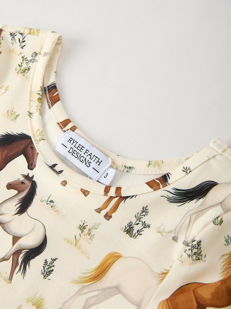 Western Horse Print Long Sleeve Dress - 9