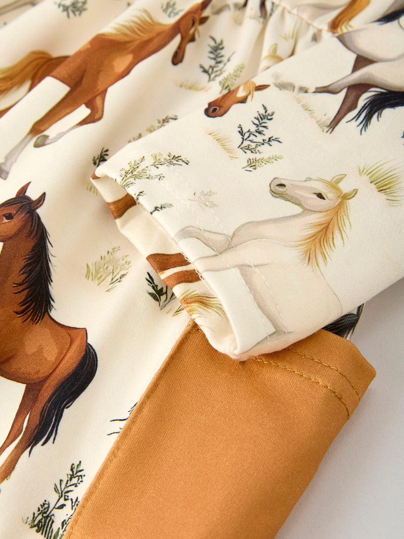 Western Horse Print Long Sleeve Dress - 10