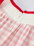 Pink Gingham Christmas Baby Girls Romper: Santa Embroidery with Red Satin Ribbon - 4