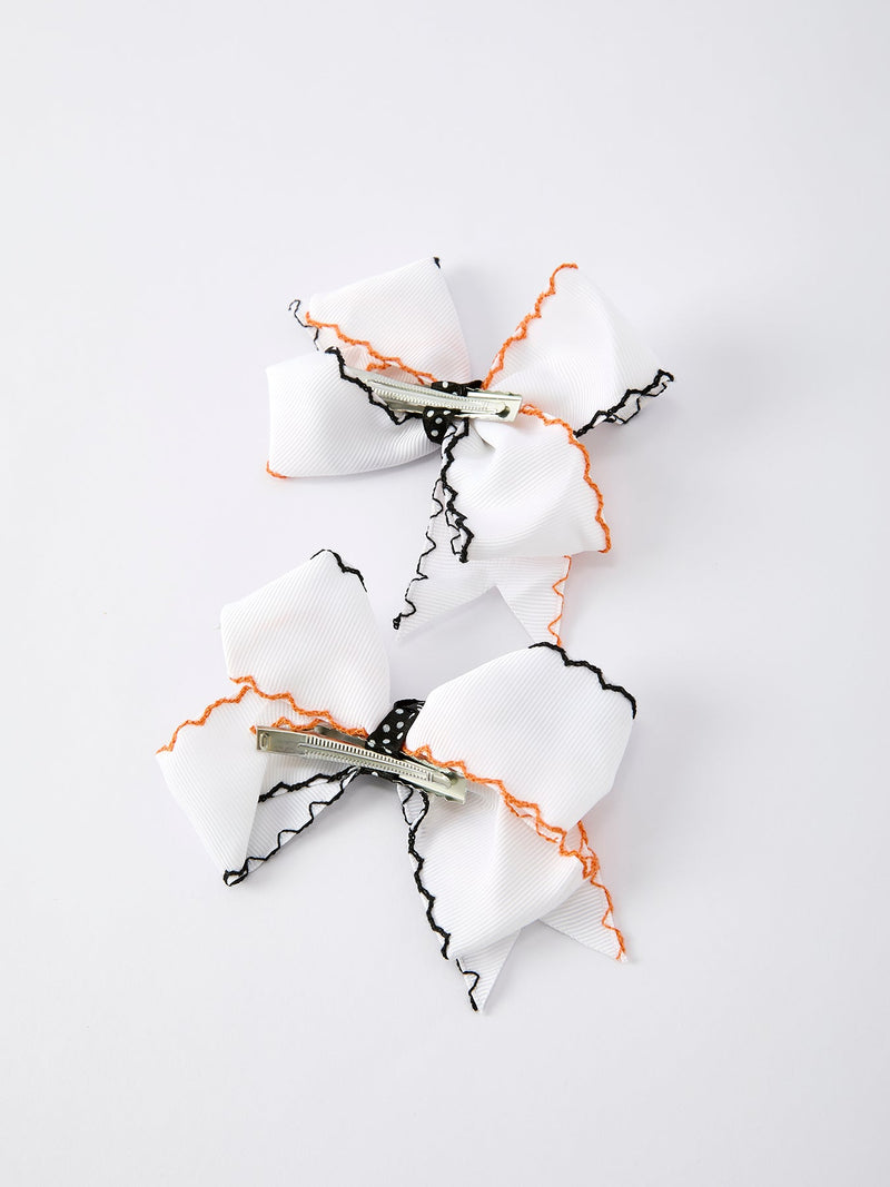 Halloween Pumpkin Hair Bows: White Ribbon Design（2PCS） - 6