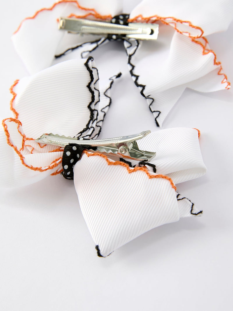 Halloween Pumpkin Hair Bows: White Ribbon Design（2PCS） - 7