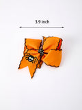 Halloween Spider Hair Bows: Orange Ribbon Design (2PCS) - 3