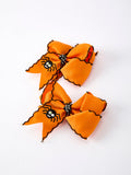 Halloween Spider Hair Bows: Orange Ribbon Design (2PCS) - 2