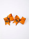Halloween Spider Hair Bows: Orange Ribbon Design (2PCS) - 1