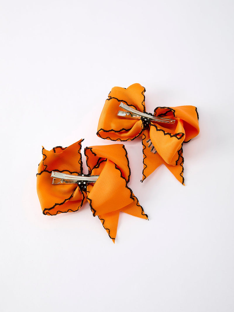 Halloween Spider Hair Bows: Orange Ribbon Design (2PCS) - 4
