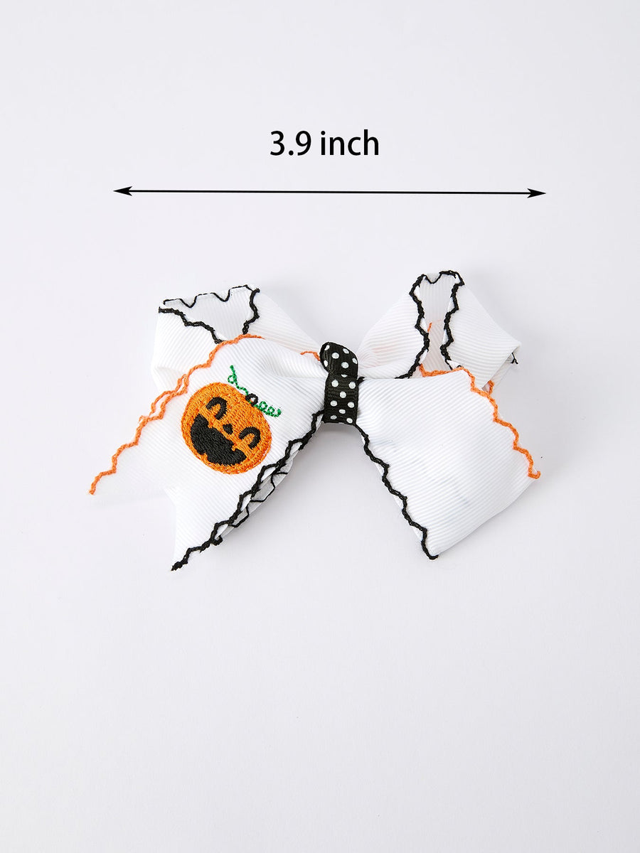 Halloween Pumpkin Hair Bows: White Ribbon Design（2PCS）