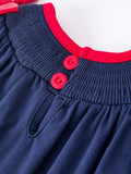 Christmas Holiday Celebration Baby Girls Romper: Navy with Santa Sleigh - 4
