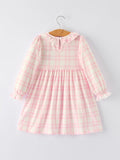 Pink Plaid Ruffle Ballet Shoe Embroidery Long Sleeve Dress - 11