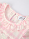 Pink Plaid Ruffle Ballet Shoe Embroidery Long Sleeve Dress - 13