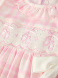 Pink Plaid Ruffle Ballet Shoe Embroidery Long Sleeve Dress - 10