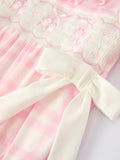 Pink Plaid Ruffle Ballet Shoe Embroidery Long Sleeve Romper - 10