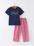 Christmas Holiday Celebration Boys Set: Navy with Santa Sleigh - 4