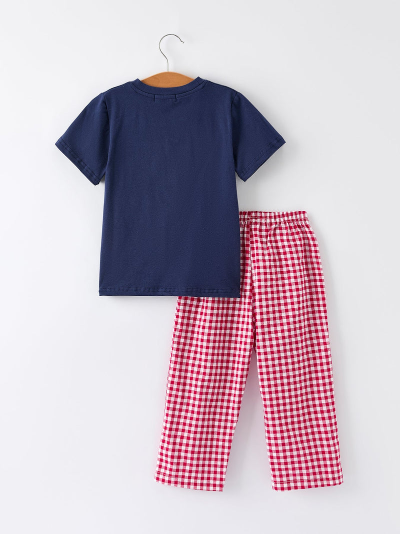 Christmas Holiday Celebration Boys Set: Navy with Santa Sleigh - 7