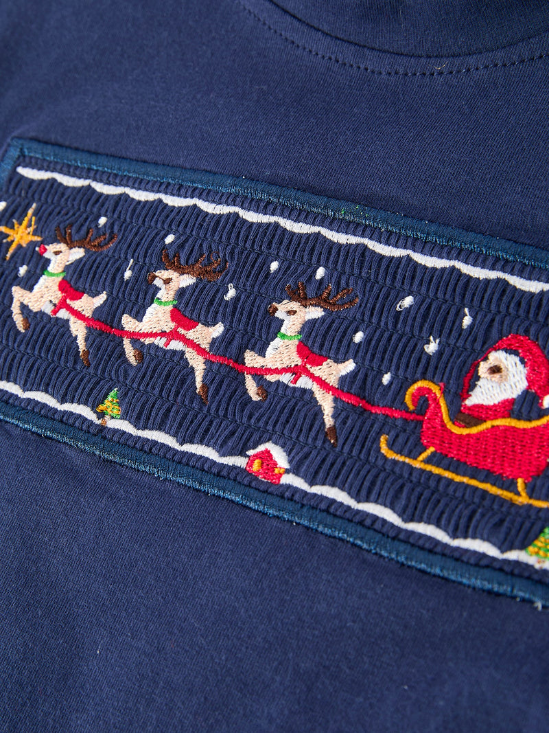 Christmas Holiday Celebration Boys Set: Navy with Santa Sleigh - 10