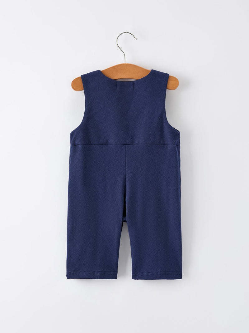 Christmas Holiday Celebration Baby Boys Romper: Navy with Santa Sleigh - 2