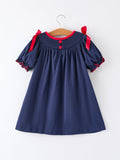 Christmas  Holiday Celebration Dress: Navy with Santa Sleigh - 7