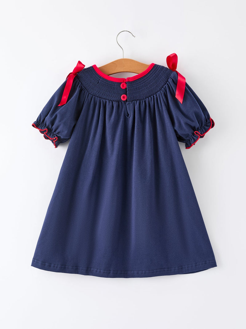 Christmas  Holiday Celebration Dress: Navy with Santa Sleigh - 7