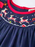 Christmas  Holiday Celebration Dress: Navy with Santa Sleigh - 8