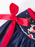 Christmas  Holiday Celebration Dress: Navy with Santa Sleigh - 9