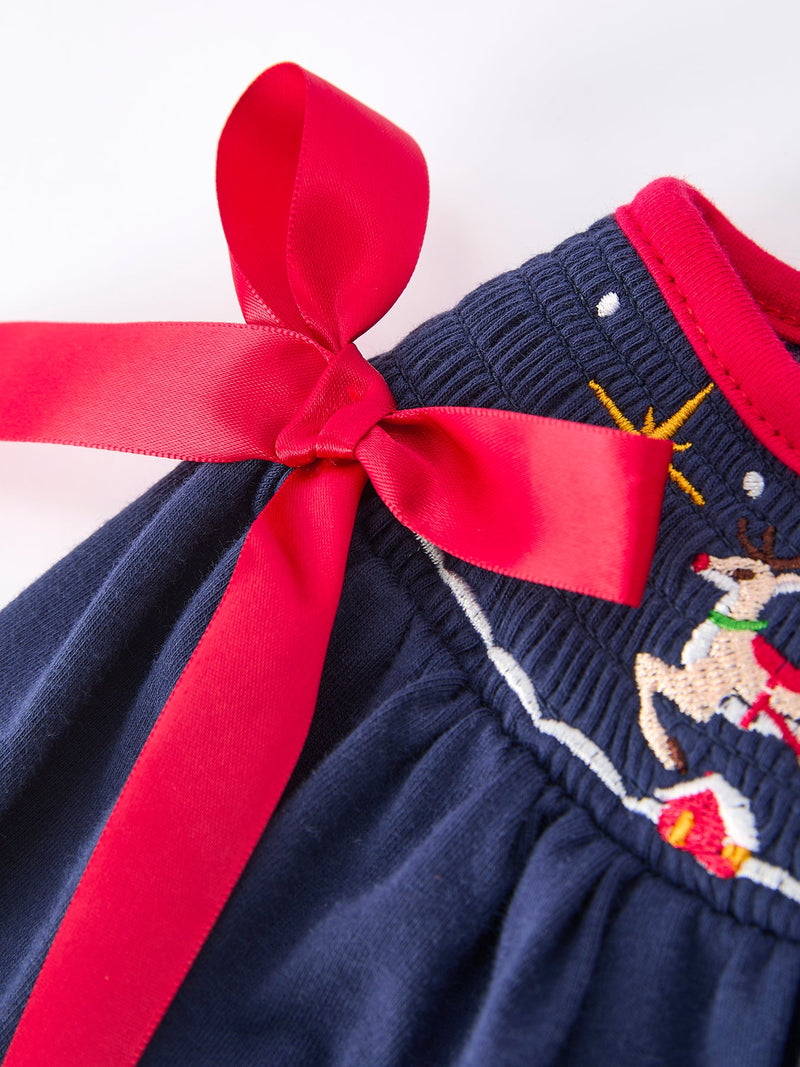Christmas  Holiday Celebration Dress: Navy with Santa Sleigh - 9