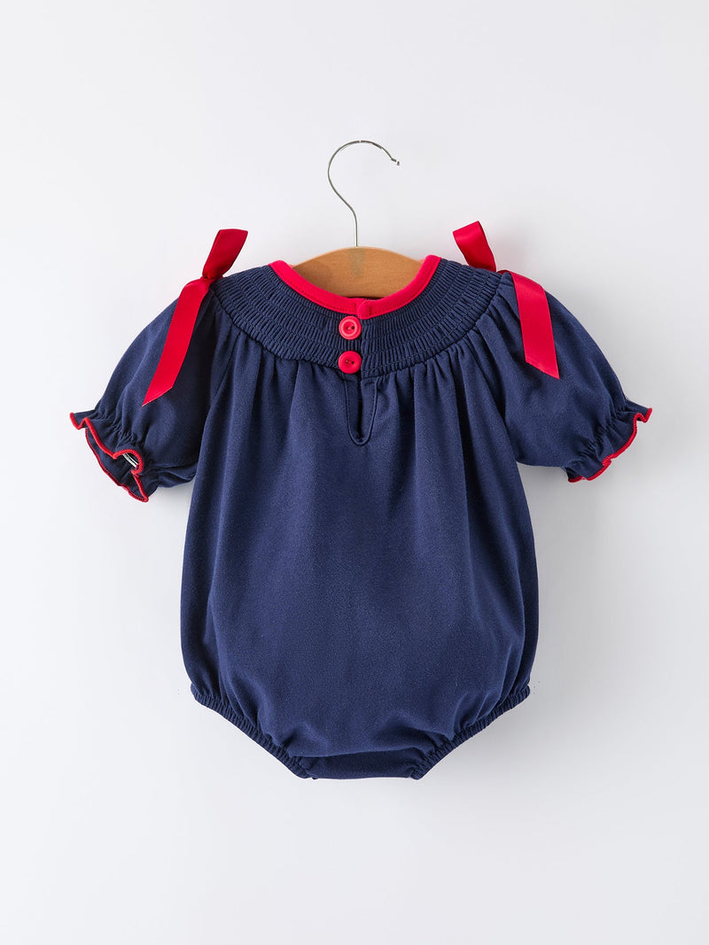 Christmas Holiday Celebration Baby Girls Romper: Navy with Santa Sleigh - 2
