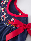Christmas Holiday Celebration Baby Girls Romper: Navy with Santa Sleigh - 3