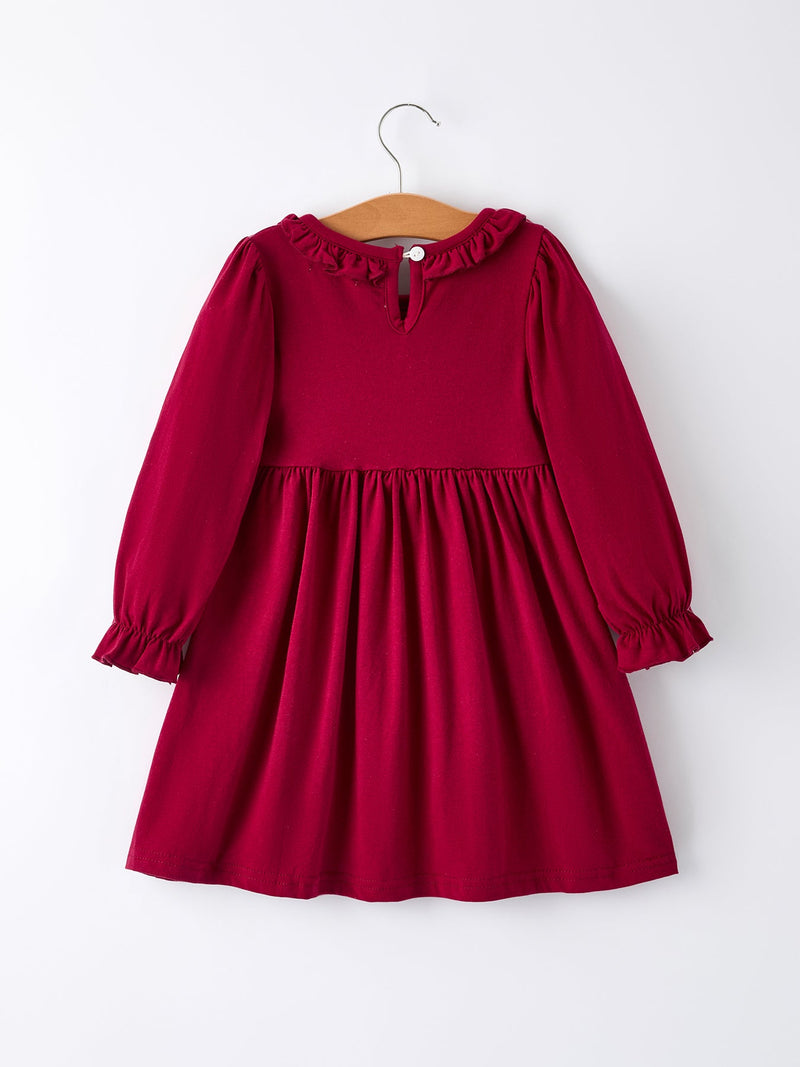 Christmas Smocking Embroidered Girls Dress with Green Plaid Bow - 8