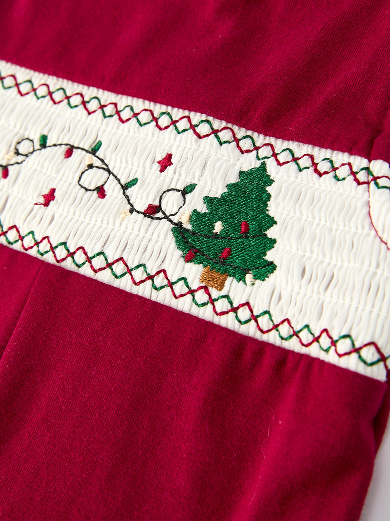 Christmas Tree Dog Smocking Embroidered Baby Boys Romper - 10