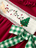 Christmas Embroidered Baby Girls Romper with Green Plaid Bow - 9