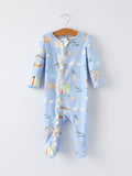 Blue Christmas Nativity Pattern Baby Girls Romper with Ruffles - 1