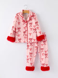 Bow Girls Pajama Set with Furry Trim - 6