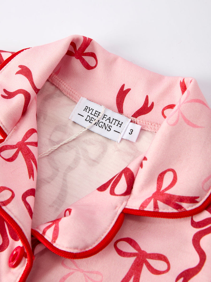 Bow Girls Pajama Set with Furry Trim - 9