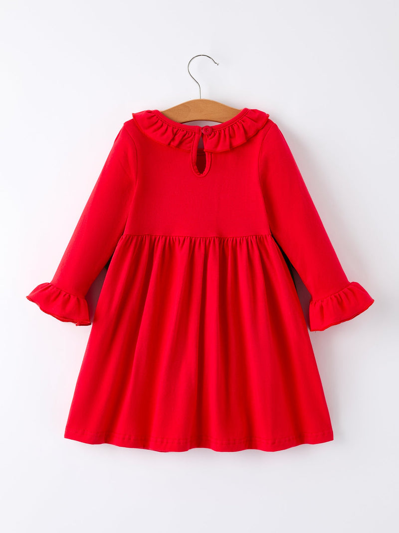 Christmas Smocked Dress with Green Bow and Tree Embroidery - 8