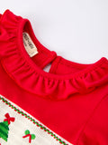 Christmas Smocked Dress with Green Bow and Tree Embroidery - 9