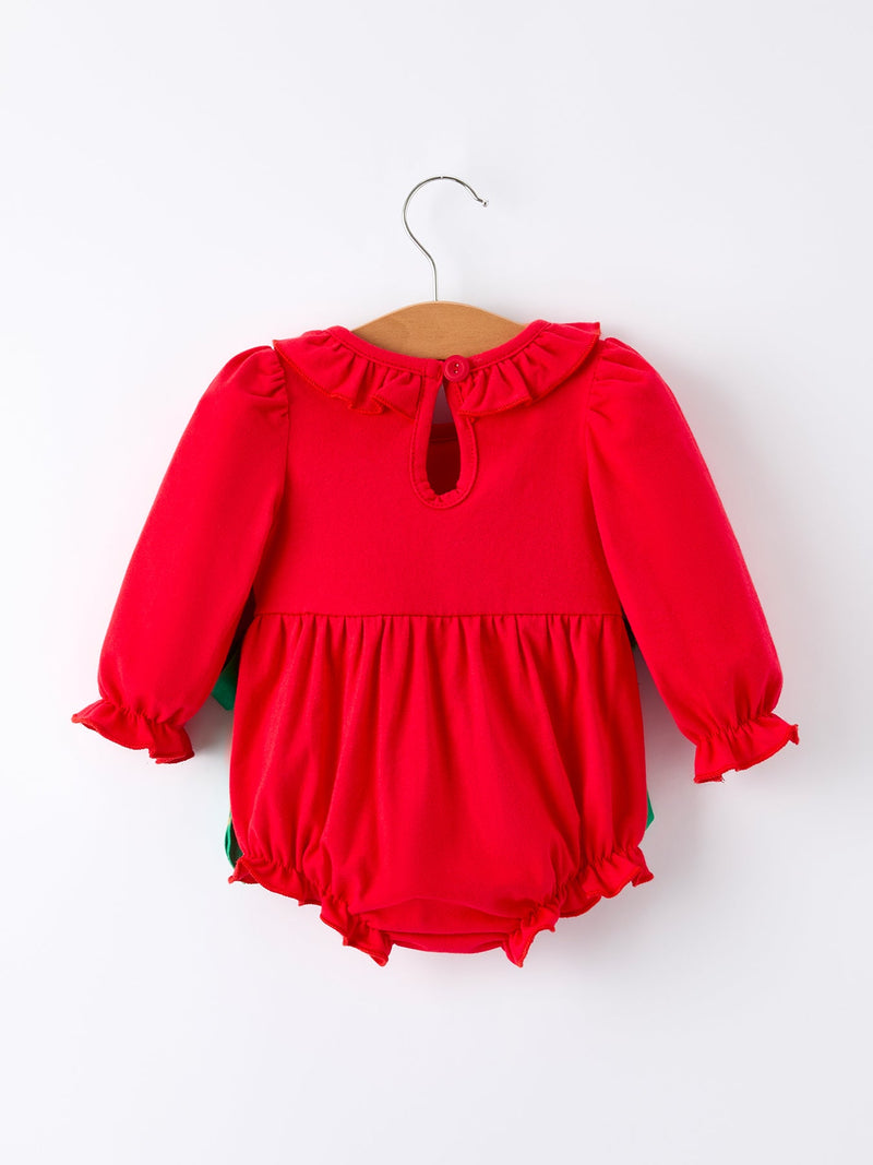 Christmas Smocked Girls Romper with Green Bow and Tree Embroidery - 7
