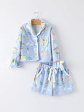 Blue Christmas Nativity Pattern Girls Pajamas Set - 6