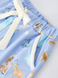 Blue Christmas Nativity Pattern Girls Pajamas Set - 8
