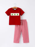 Christmas Smocking Embroidered Christmas Tree Plaid Boys Set - 1