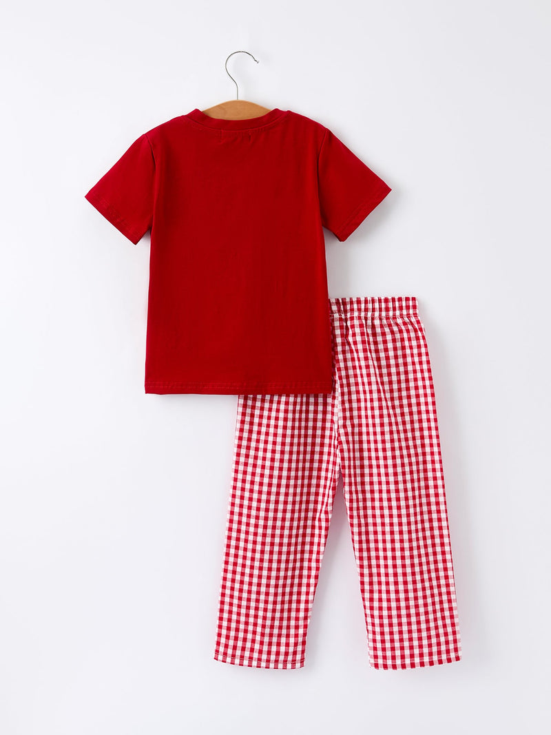 Christmas Smocking Embroidered Christmas Tree Plaid Boys Set - 2