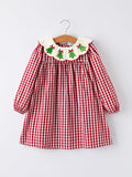Christmas Embroidered Christmas Tree Plaid Girls Dress - 1
