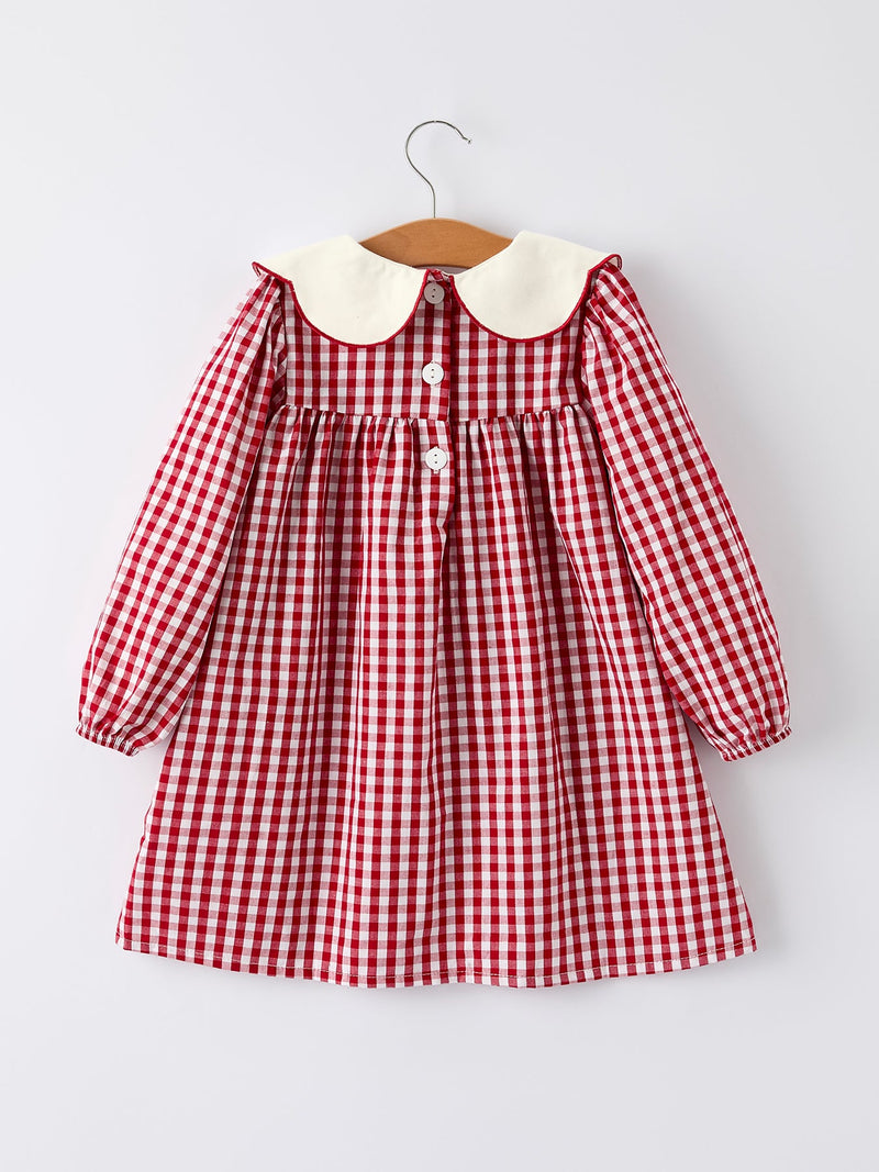Christmas Embroidered Christmas Tree Plaid Girls Dress - 2