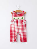 Christmas Smocking Embroidered Christmas Tree Plaid Plaid Baby Boy Romper - 1