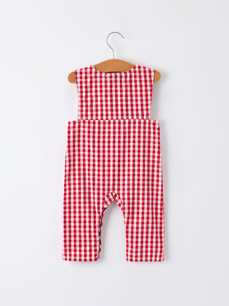 Christmas Smocking Embroidered Christmas Tree Plaid Plaid Baby Boy Romper - 2