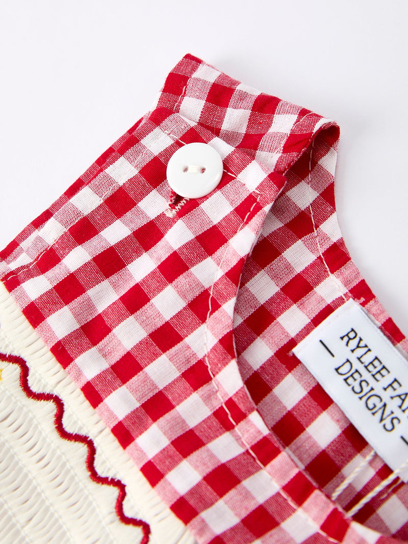 Christmas Smocking Embroidered Christmas Tree Plaid Plaid Baby Boy Romper - 3